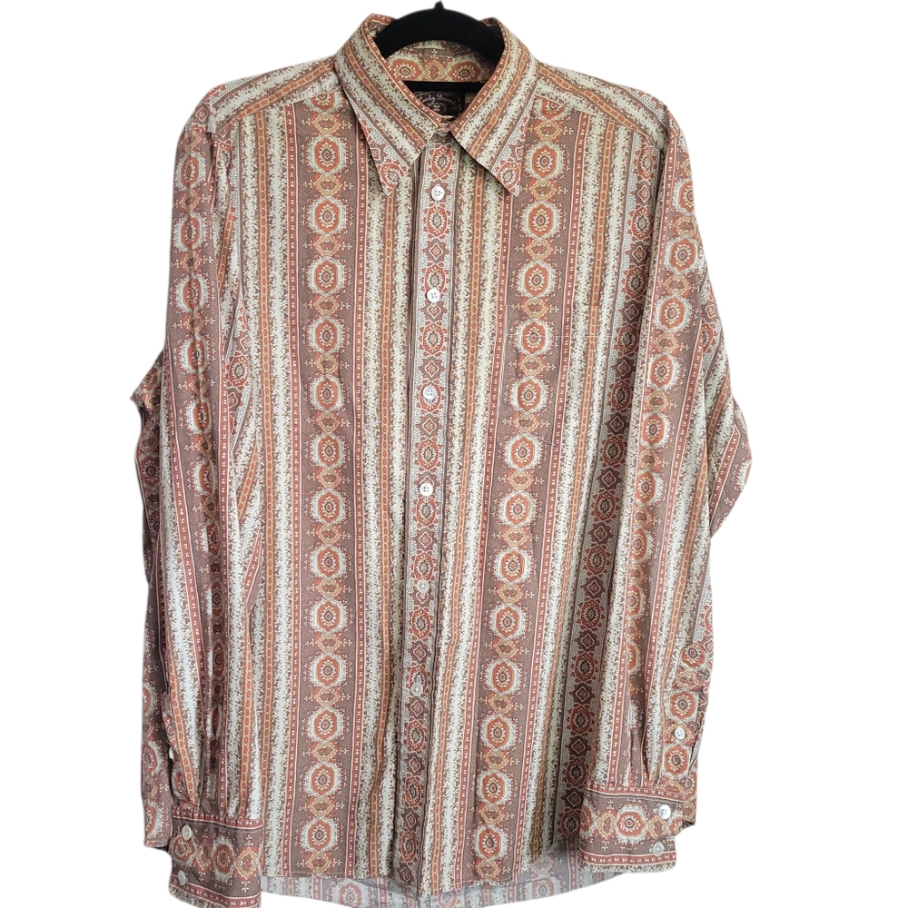 Lucky Brand Dungarees Shirt Mens L Western Medallion Stripe Button Down - Picture 6 of 11